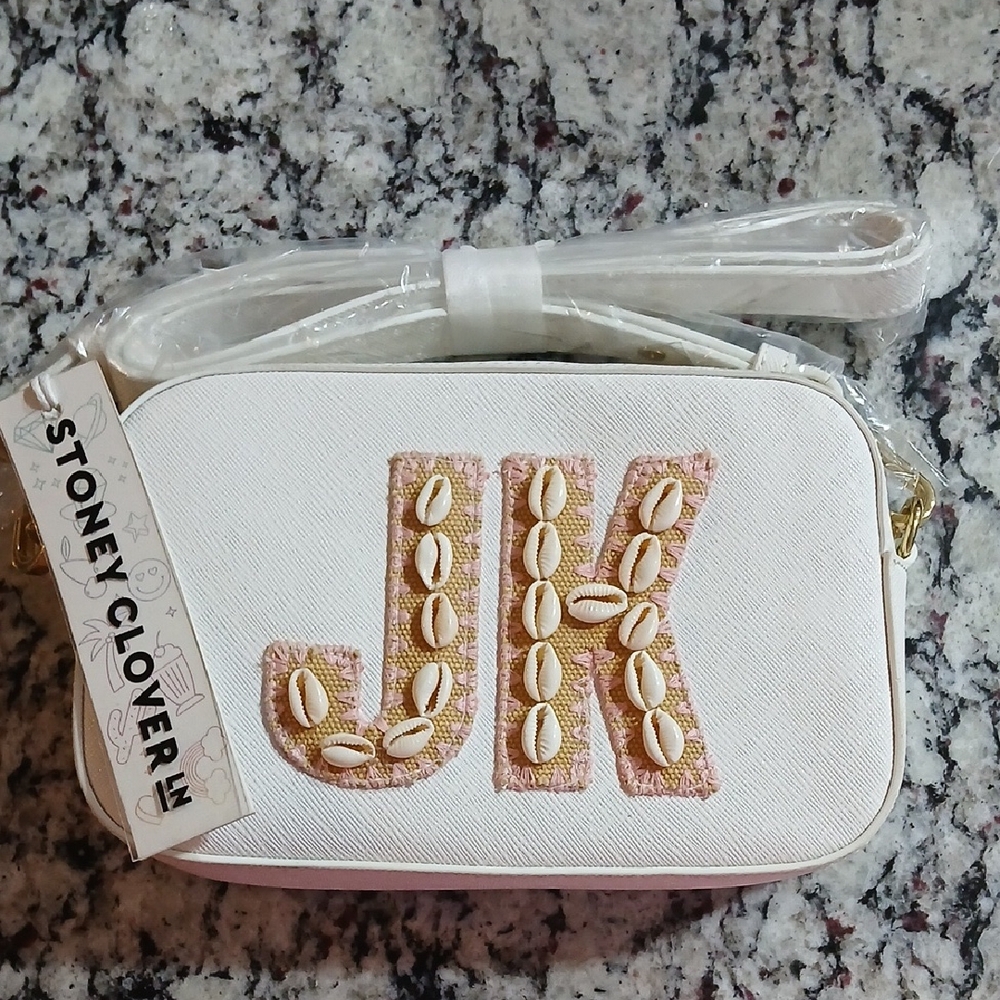 Stoney Clover White Crossbody Bag with JK Natural Shell Embroidery New With Tags